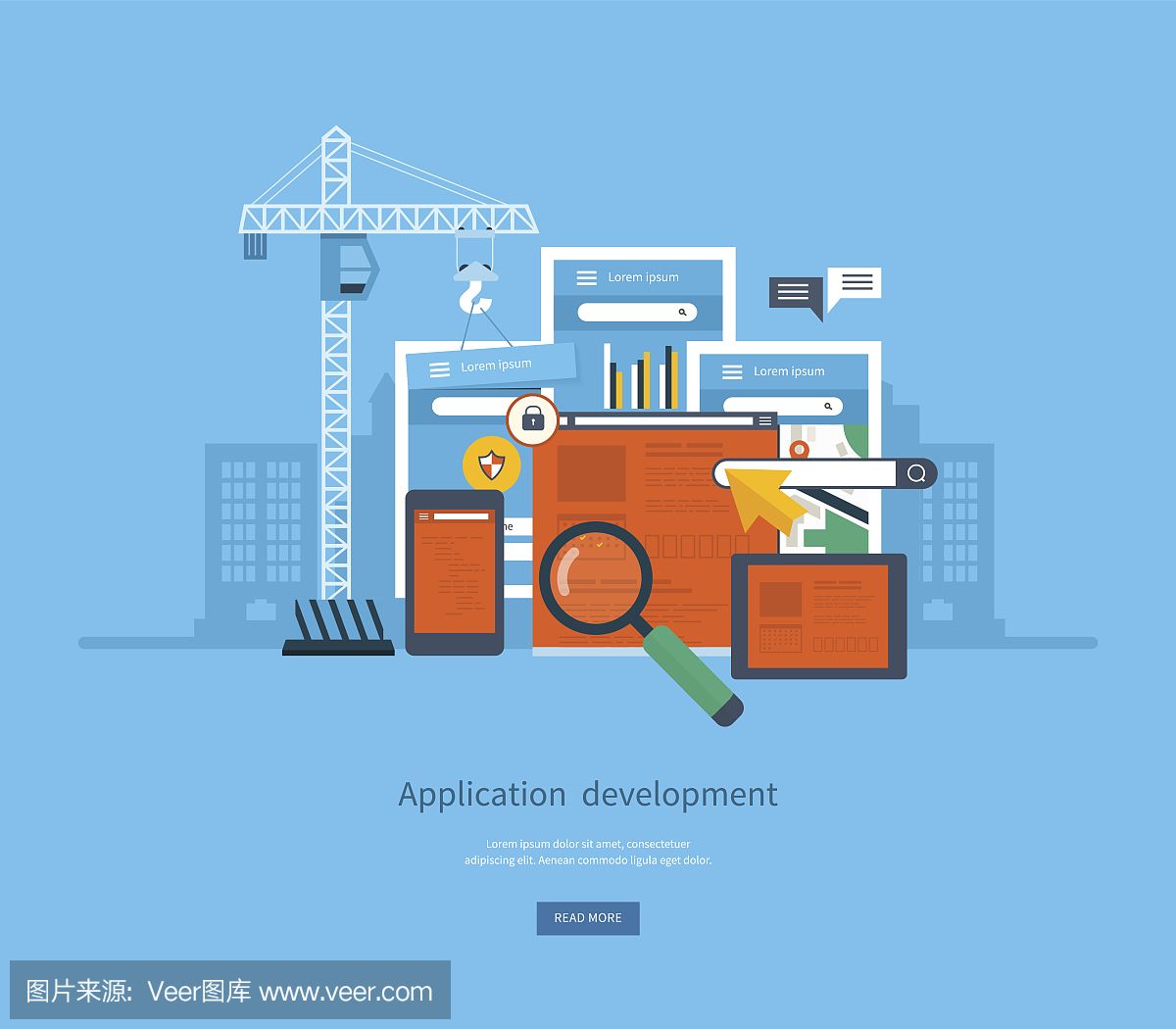 电子商务、网站、移动应用程序的应用程序开发概念
